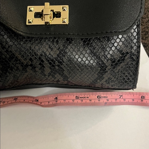 Black Snakeskin Mini Bag w/ Gold Chain Strap - Picture 5 of 6